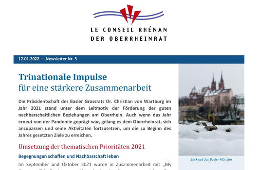 Ausschnitt aus dem 5. Newsletter des Oberrheinrats (17.01.2022)